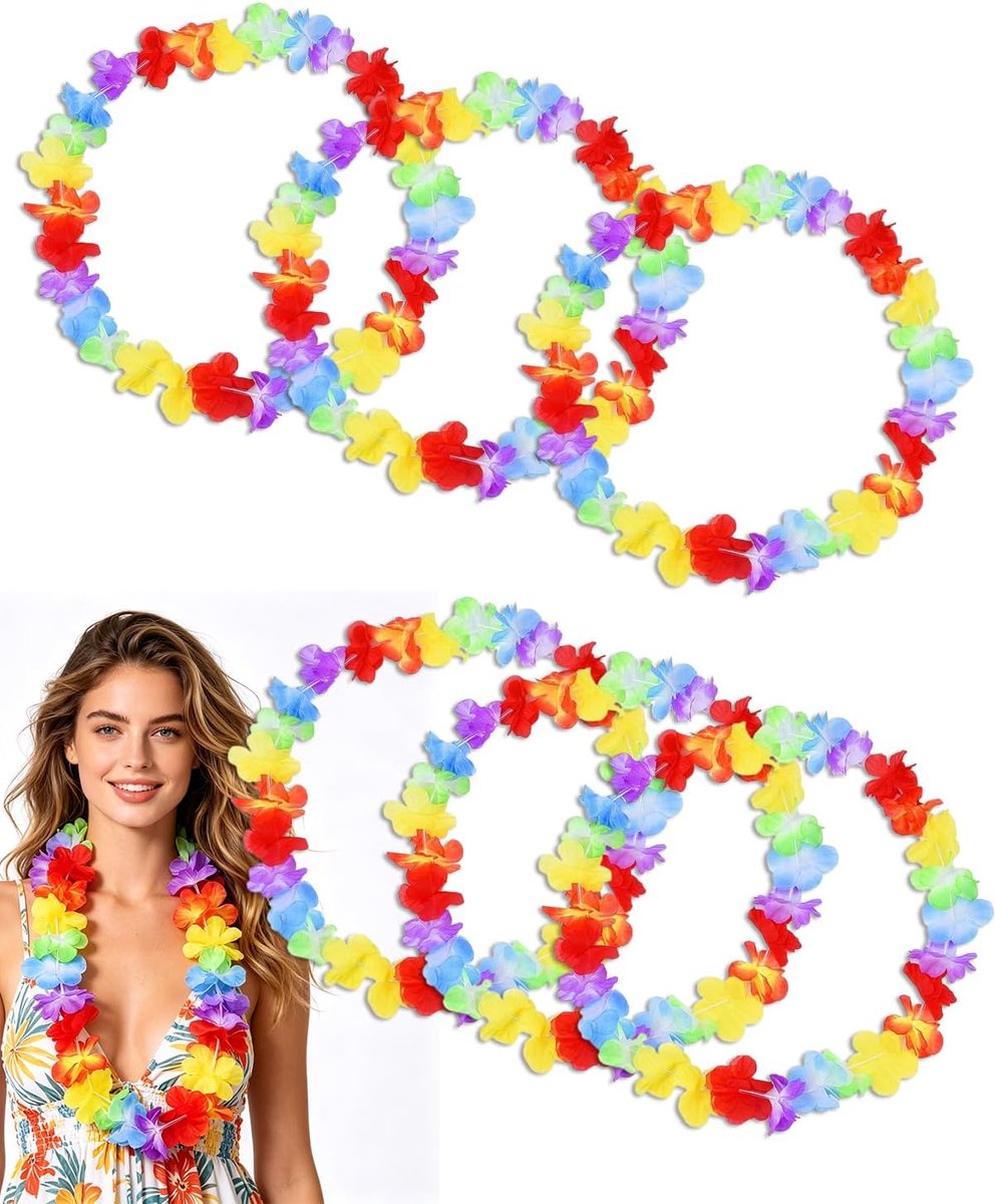 Hawaïaanse bloemenhalskettingen 6 stuks - kleurrijke kunstbloemen - tropisch design - perfect voor feesten - ShopVlot