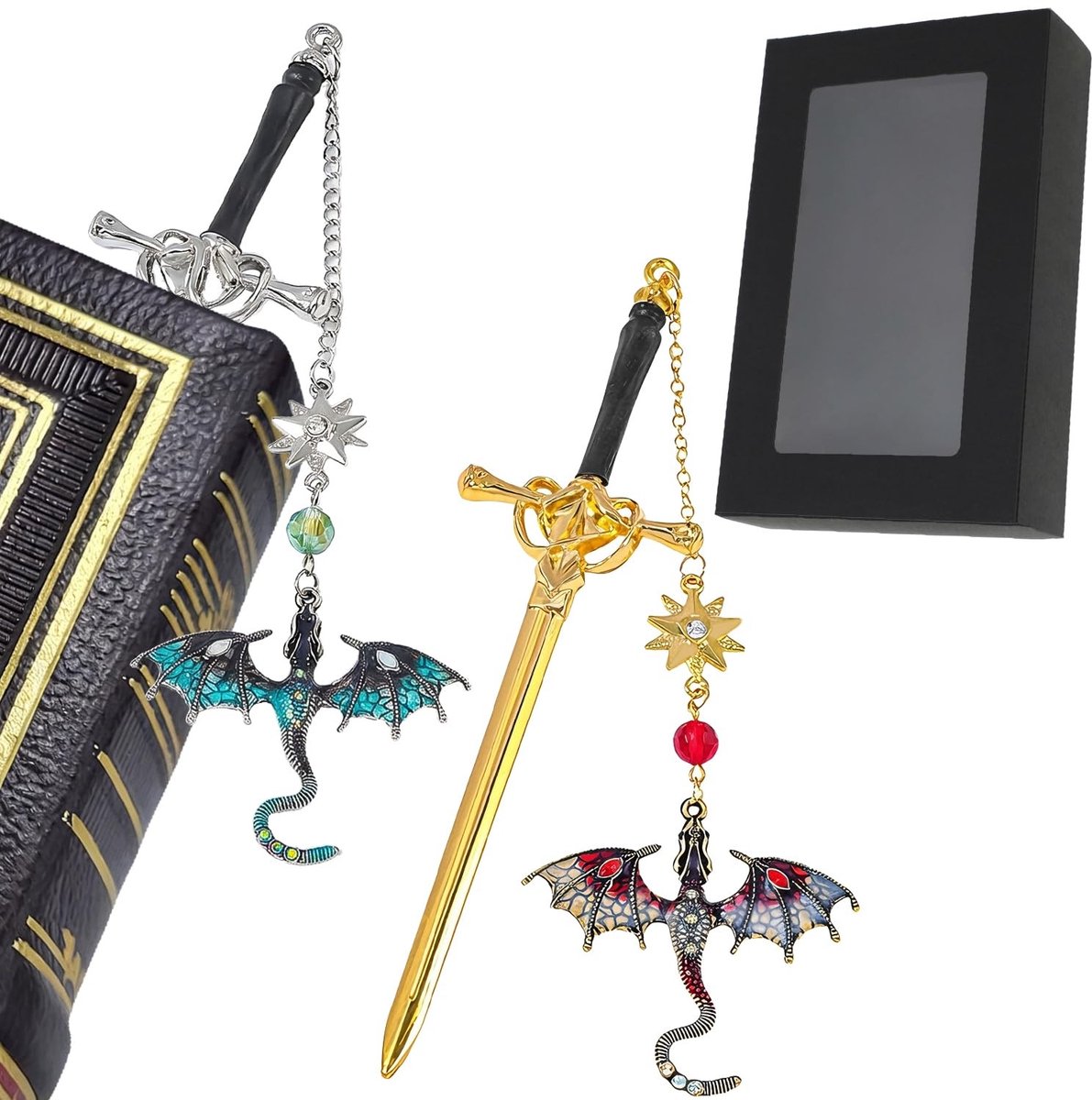 Solidchoice - Set van 2 Draak Boekenleggers met Vintage Tassels