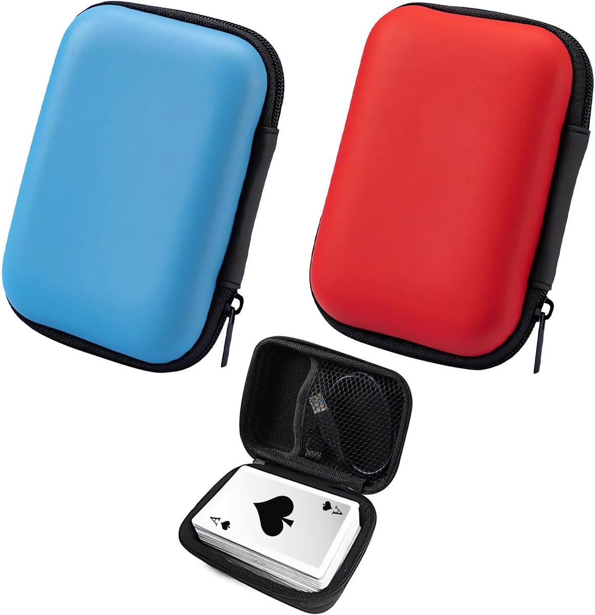 SnelShoppen - Poker Opslagdoos, 2 Stuks, Draagbare Organizer, Waterdicht, Gesloten Mini Kaarten, Kaarten Opslagdoos (Rood en Blauw)