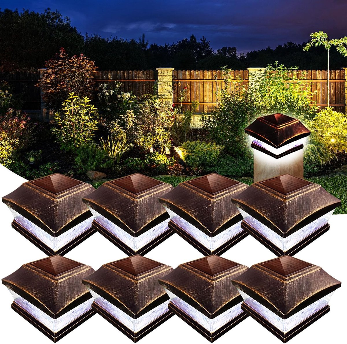 XVZ Solar Pole Lights, Pack of 8, IP65 Waterproof, Outdoor Lights for Garden, Garden Pole, Patio, Fence, Deck, Wooden - ShopVlot