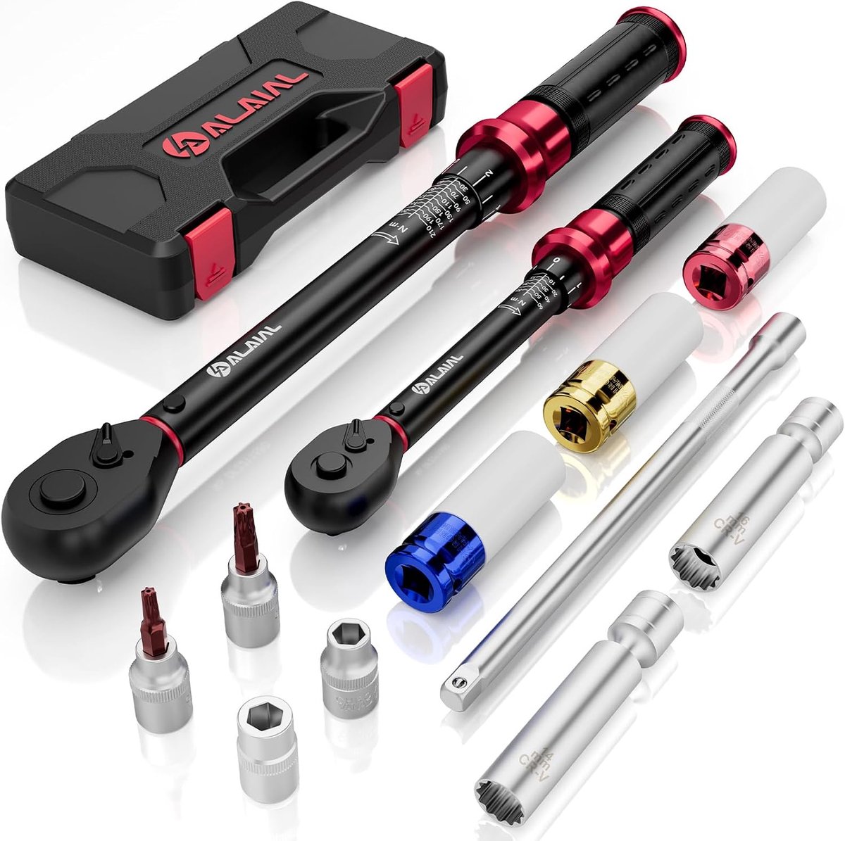 Torque Wrench 1/2" & 3/8", 20-220Nm, 5-60Nm Torque Wrench 12-Piece Set with Extension, Tire Protection Sockets, Spark - ShopVlot