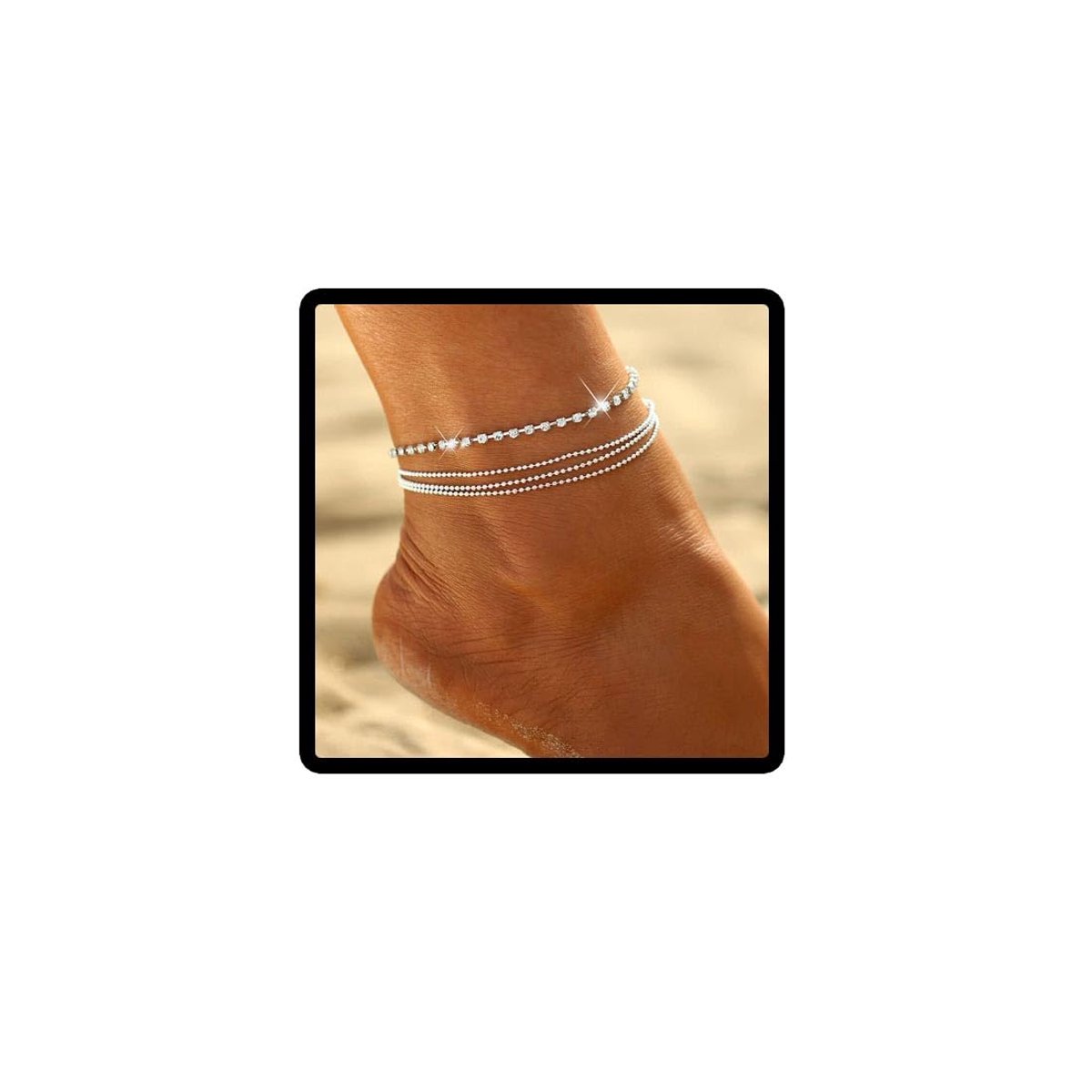 Wedity Boho kristallen enkelbandjes zilver meerlaagse kralenketting enkelbandje strandaccessoires voetsieraden - ShopVlot