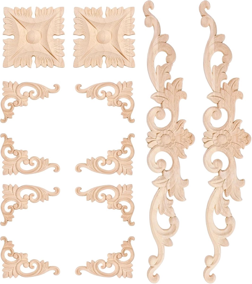 12 stks Hout Applicaties en Onlays Voor Meubels Retro Decoratieve Gesneden Houten Onlay Carving Decal Voor Bed Deur - ShopVlot
