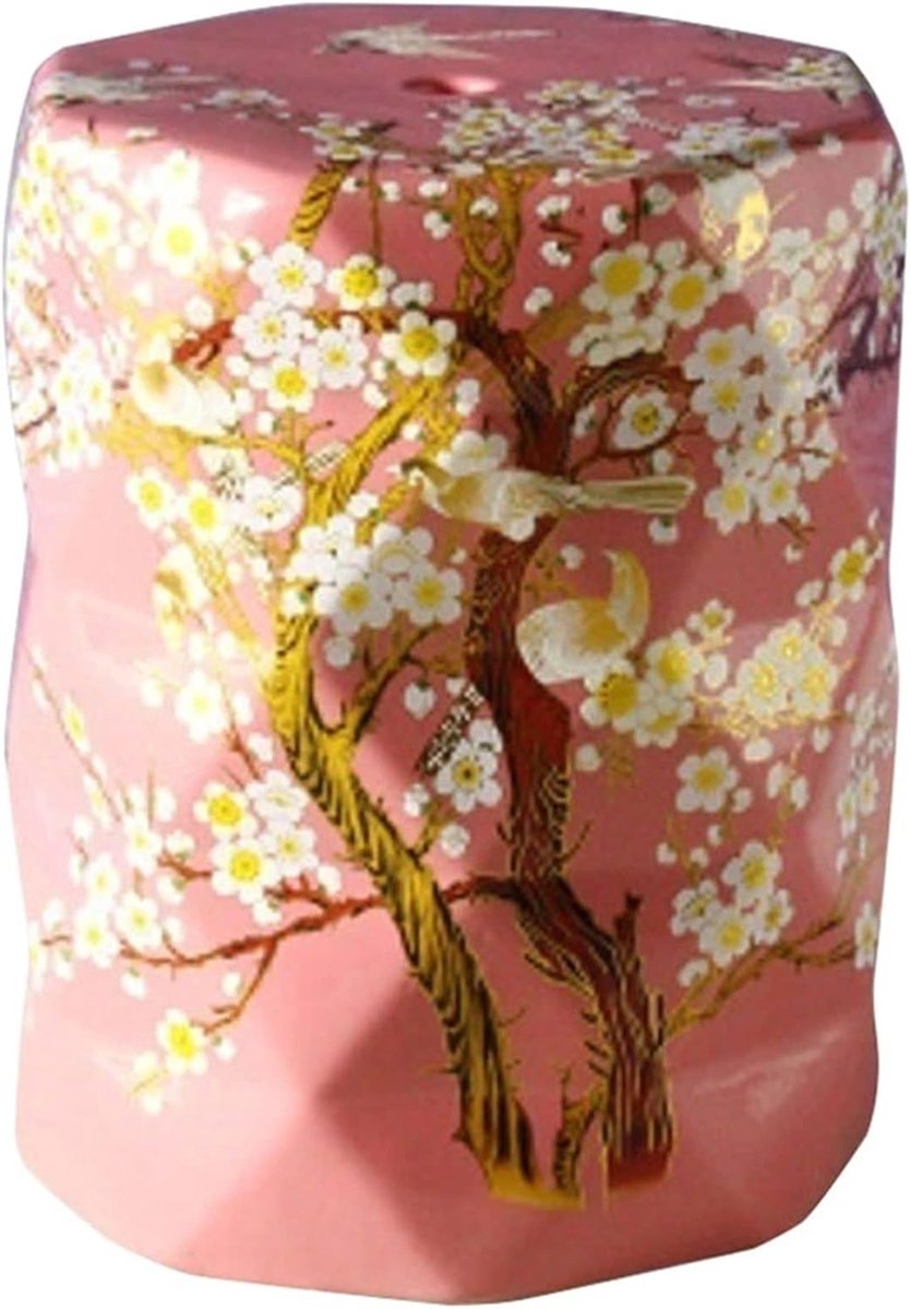 Decorative Ceramic Garden Stool, Glazed Flower and Bird Prismatic Shoe Change Stool for Living Room, Balcony, Garden - ShopVlot