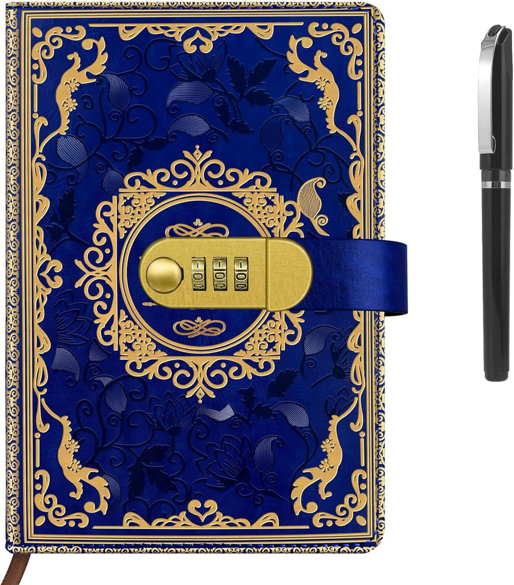 Diary with Lock and Combination Lock, A5 PU Leather Vintage Floral Embossed Notebook, 200 Pages (100gsm) Diary for - ShopVlot
