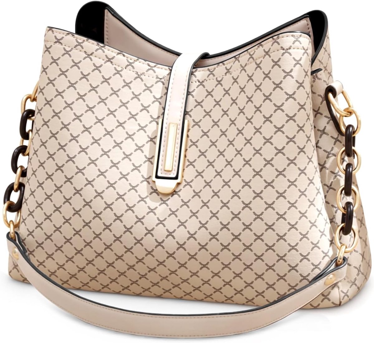 Shoulder bag ladies handbag fashion women crossbody bag PU leather retro shoulder bag with 3 large pockets, khaki - ShopVlot
