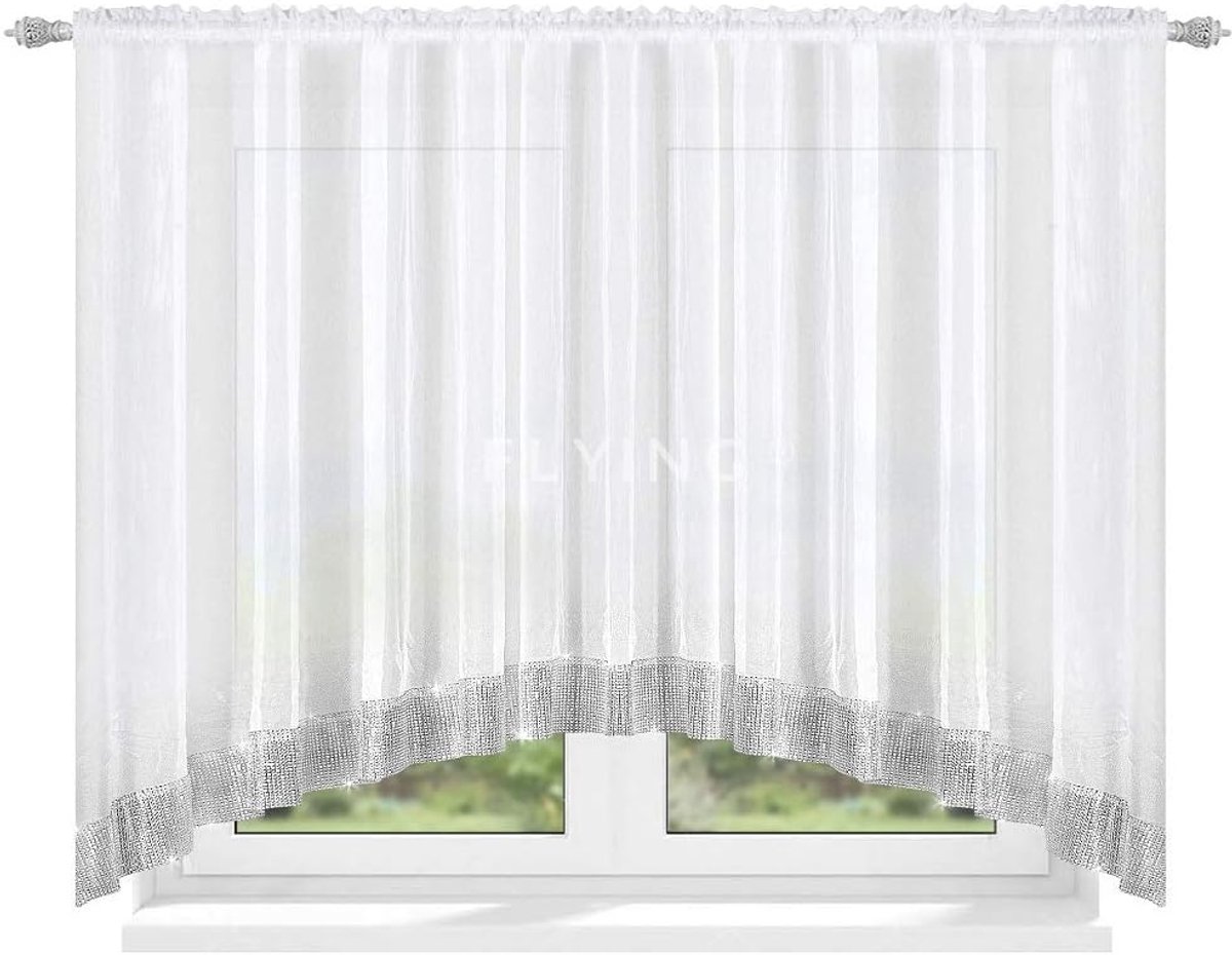 TOP Ready Made Voile Curtain, Top Design Ruffle Curtains Set, Beautiful Living Room Kitchen Curtain Ruffle Cubic - ShopVlot