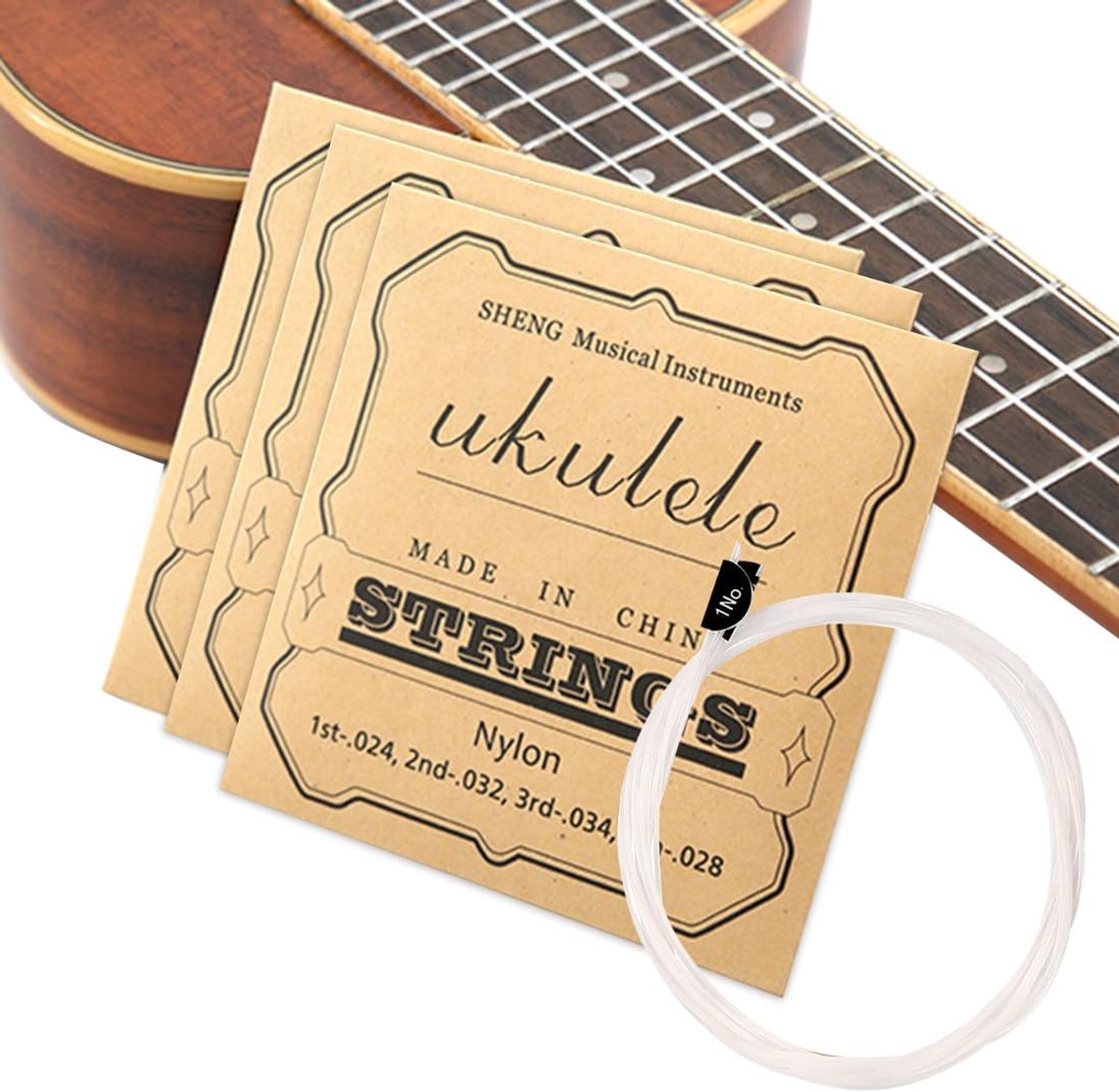 3 Set Nylon Ukulele 4-String Set, New Nylgut, Concert/Sopraan Ball End Snaren Nylon Ukulele, Wit - ShopVlot