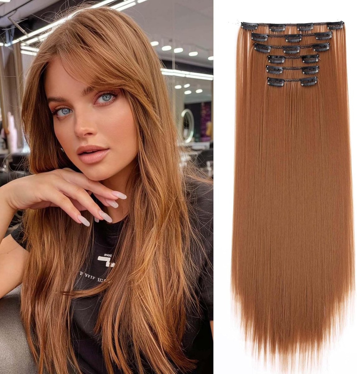 58cm Clip in Extensions Straight Long 6PCS Hair Extensions with Clips Synthetic Hair Extensions Clip in Hairpiece Hair - ShopVlot