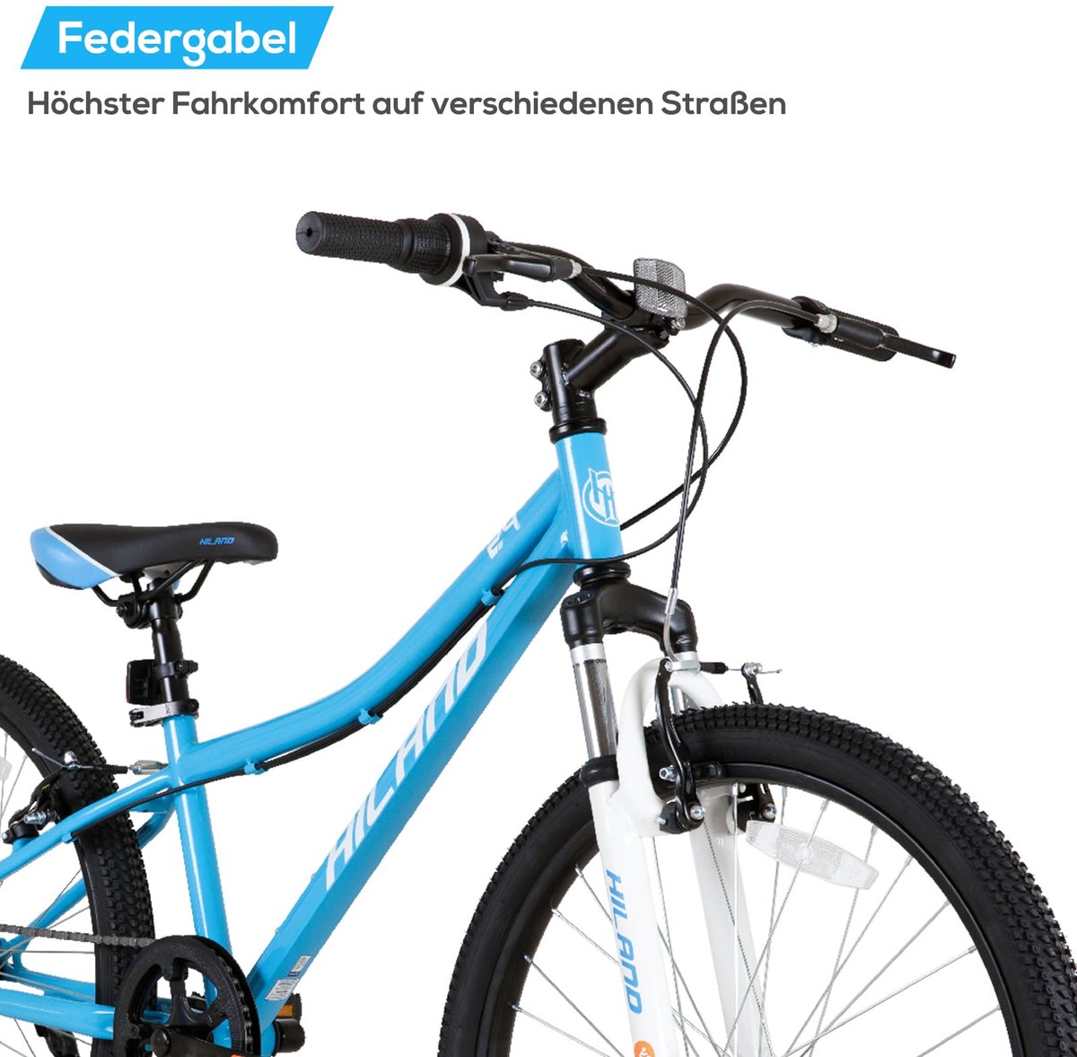 Hiland Climber Kinderfiets, 24 inch, 7 versnellingen, V-brace, kindermountainbike, jeugd, MTB met verende vork, voor - ShopVlot