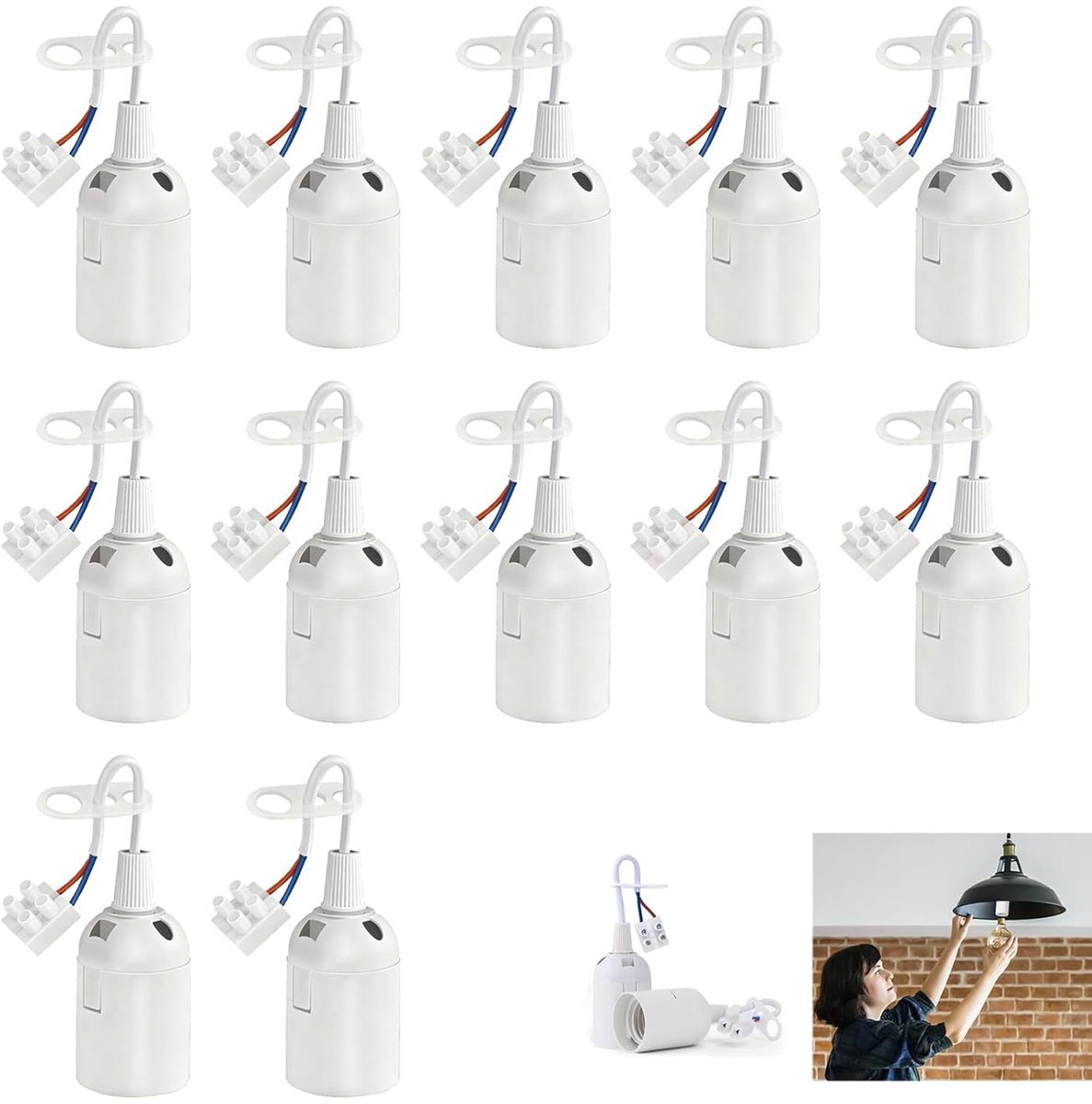 12 pieces E27 socket, E27 bulb socket, black with cable and base clips, compatible with LED bulbs, incandescent and - ShopVlot
