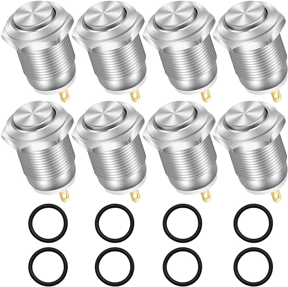 GUUZI 8pcs 12mm Locking Waterproof Metal Push Button On-Off 3A 12V/24V/125V/250VAC Self Closing Button Switch (High - ShopVlot