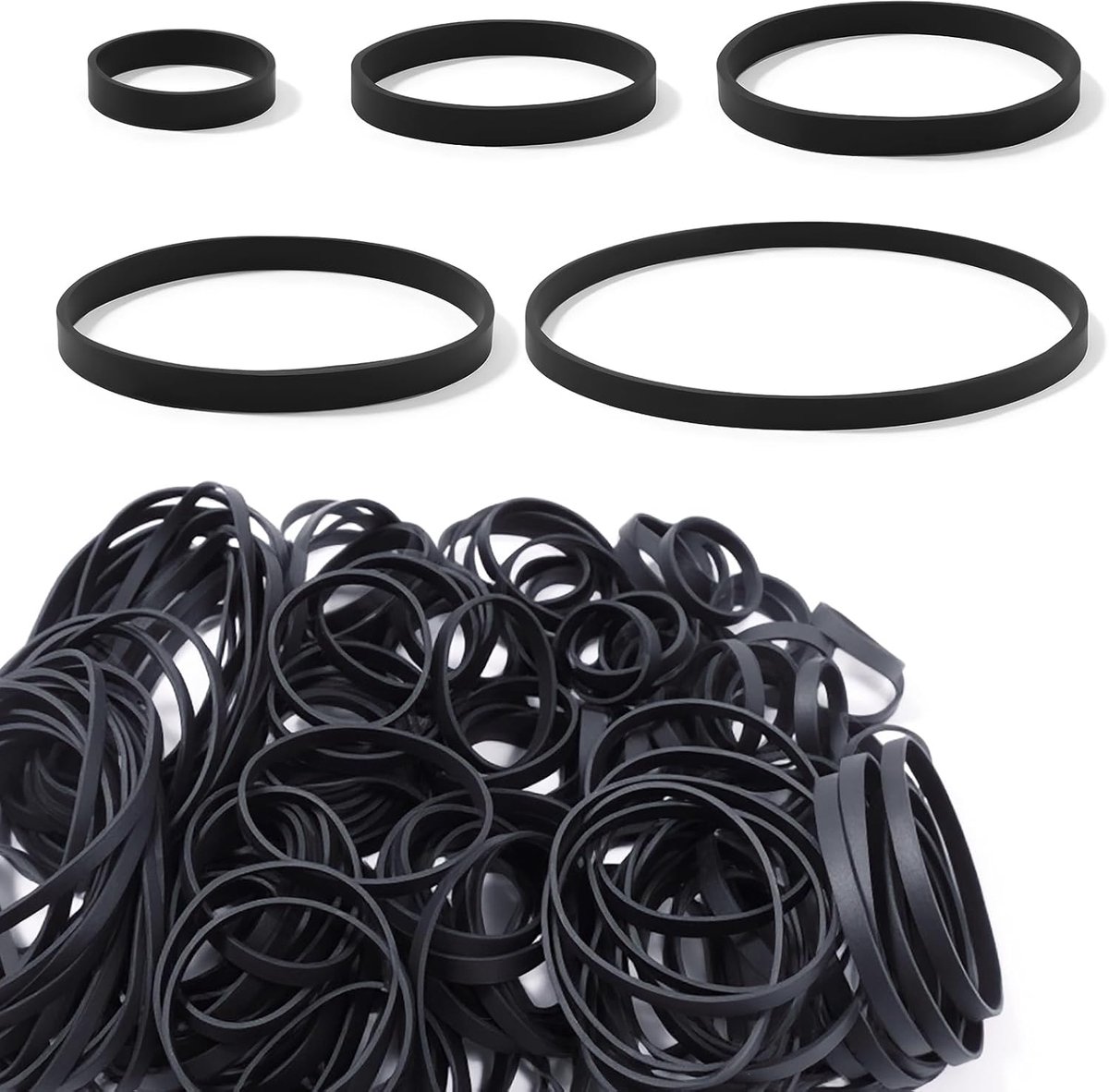 200pcs Rubber Bands Wide Black 5 Sizes Household Rubber Bands Thick Rubber Rings Good Elasticity for Office Home - ShopVlot