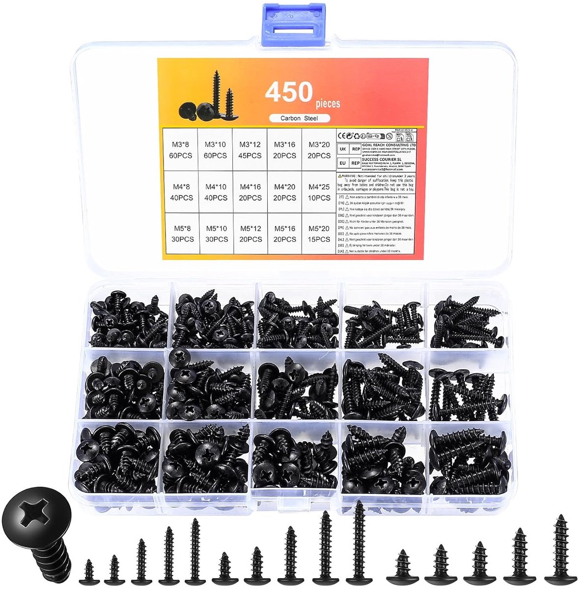 450Pcs M3 M4 M5 Blade Screws Self Drilling Screws Black, Car Body Screws Set, Black Round Head Flat Head Screws Wood - ShopVlot