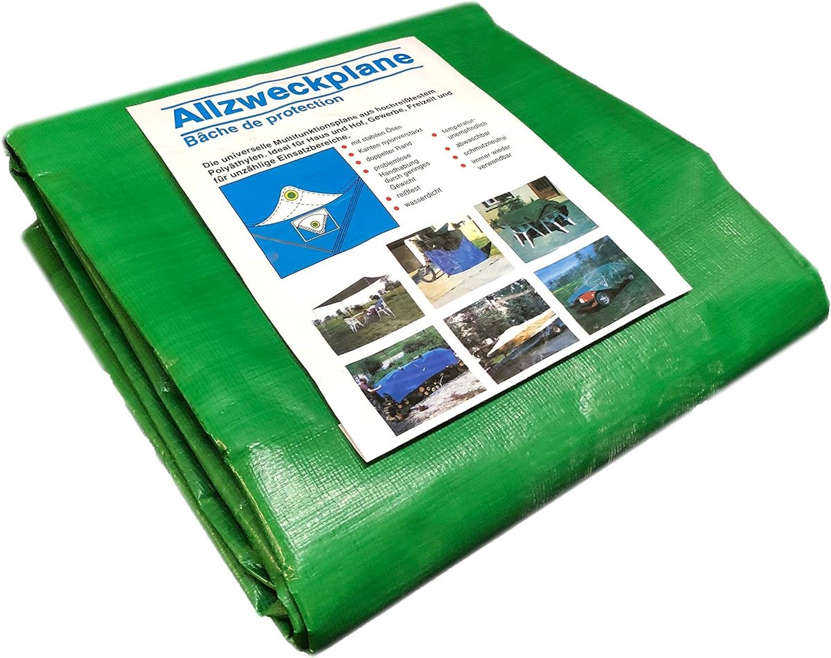 Afdekzeil Waterdicht – UV-Bestendig Dekzeil met Ogen – 180 g/m² – Groen – 6 x 10 m – 60 m²