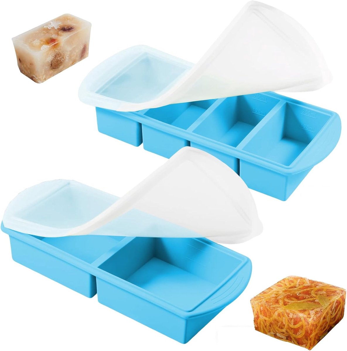 2-in-1 Soup Containers & Freezing Moulds, 2pcs Extra Large Silicone Cube Soup Freezer Dishes with Lid and Scale for - ShopVlot