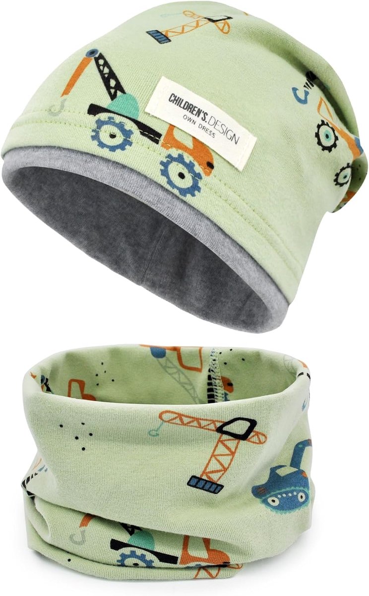 Children's Beanie Hat and Tube Scarf 95% Cotton Hat and Scarf Set for Girls and Boys 2-8 Years Tube Scarf Warm Winter - ShopVlot