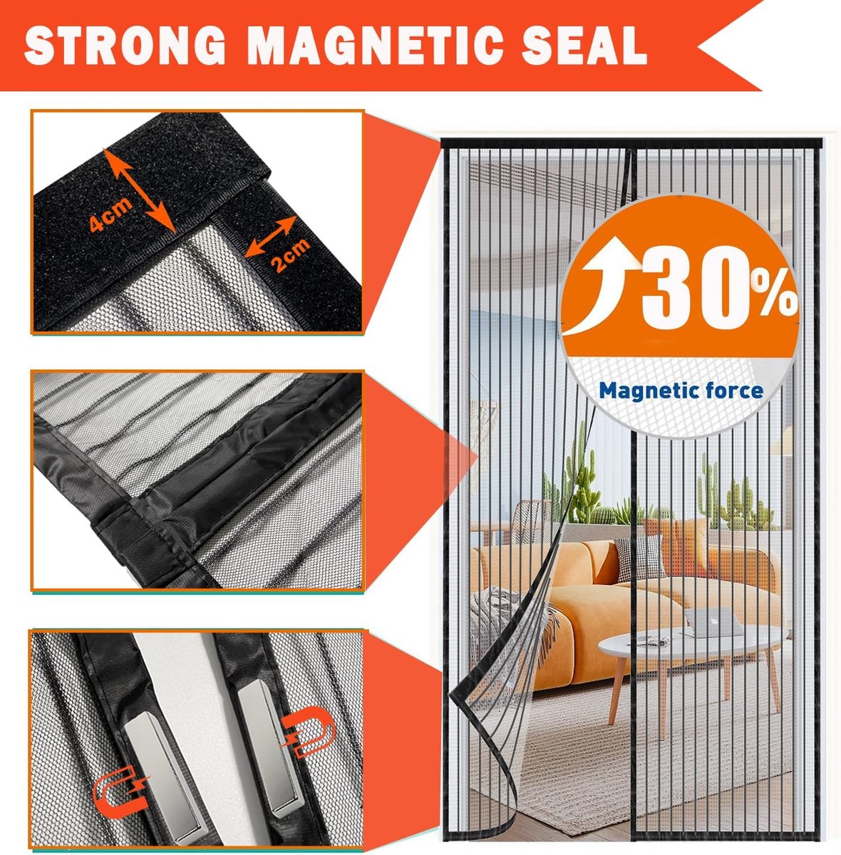 Fly Screen for Balcony Door and Patio Door 90 x 220 - Fly Screen with Strong Magnets - ShopVlot