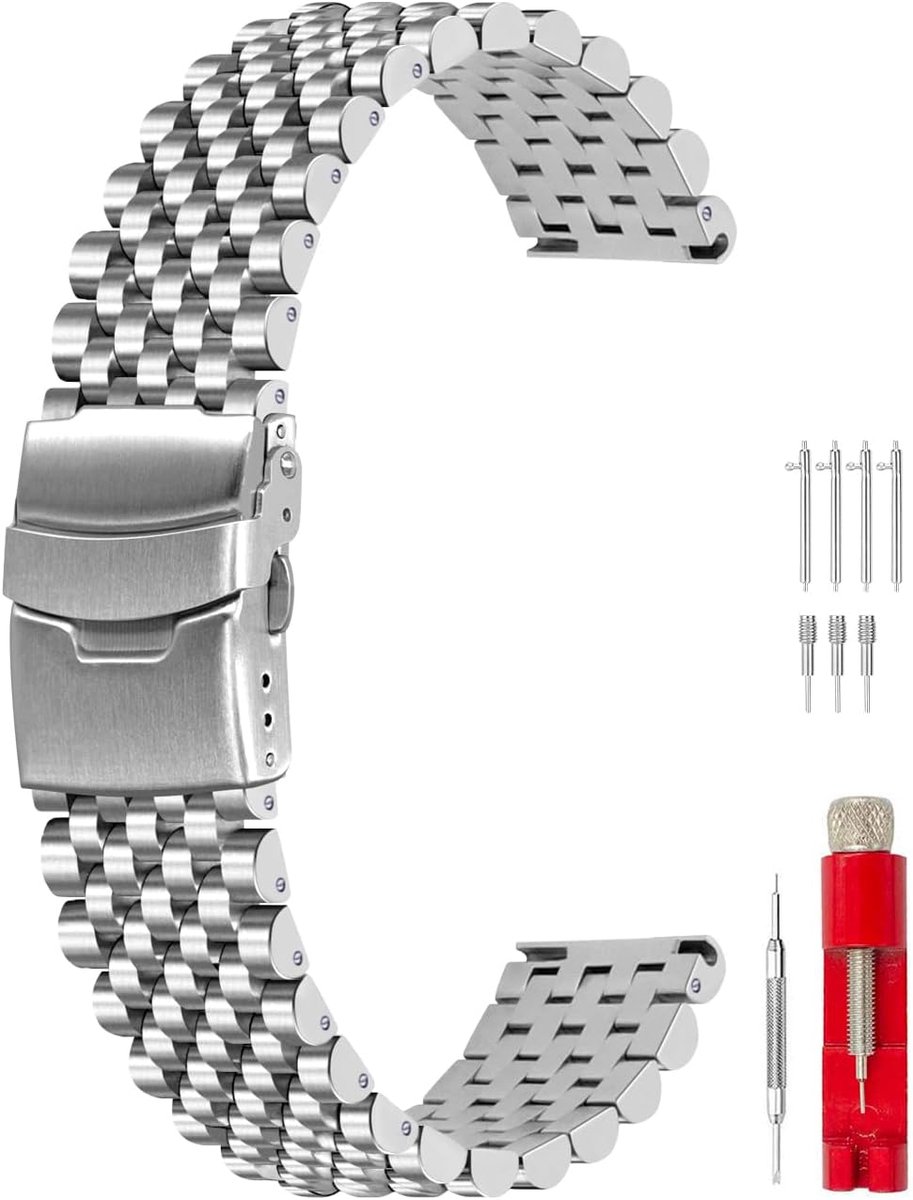 Kai Tian Heavy Duty Stainless Steel Watch Strap 20mm 22mm Heavy Duty Matte Polished Quick Release 7 Beads Watch Straps - ShopVlot