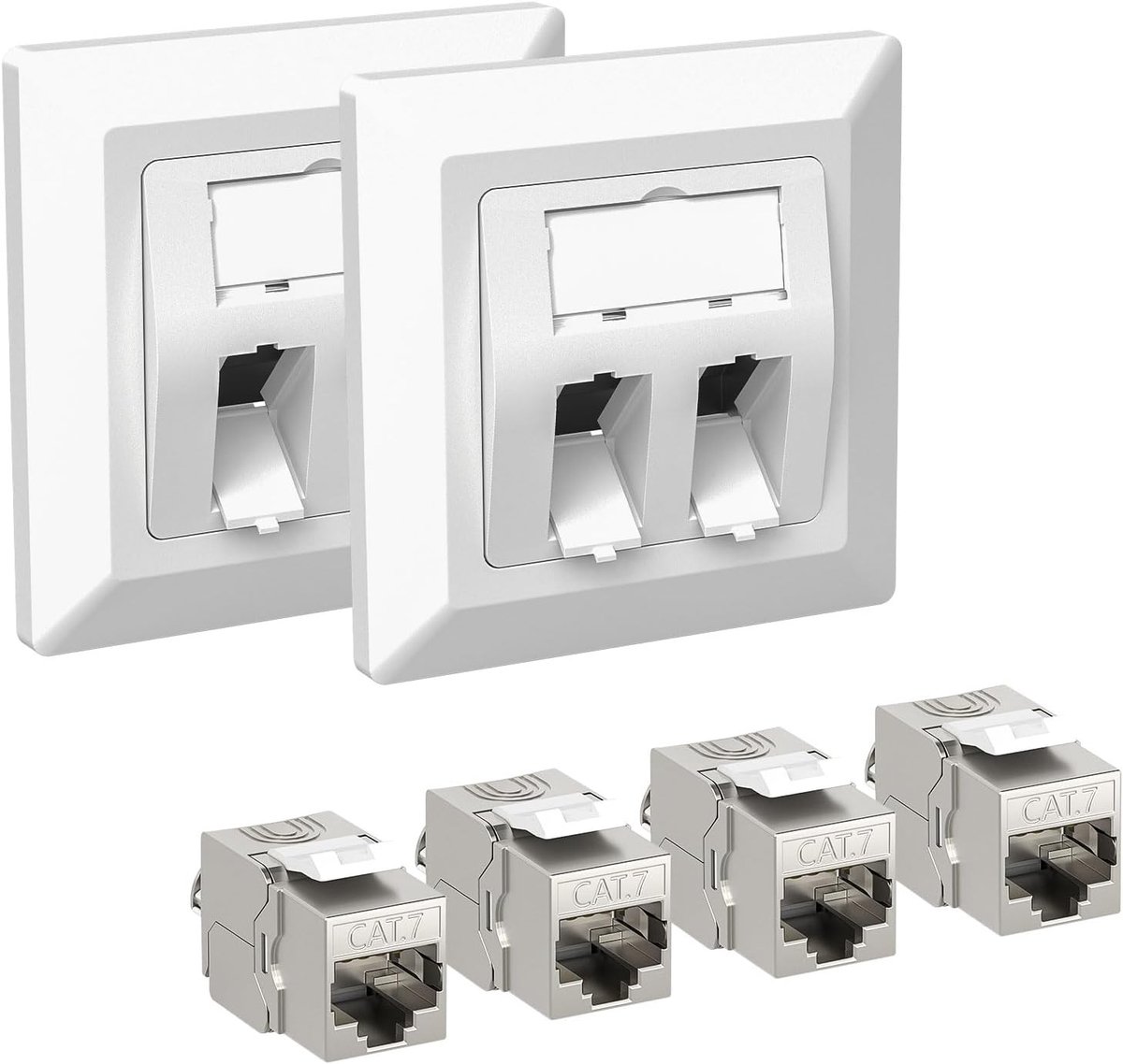 iwillink 10 Gbps, 2 x 2-poorten, CAT 7 netwerkdoos, inbouw + 4x CAT 7 Keystone STP RJ45 module, LAN, ethernet - ShopVlot