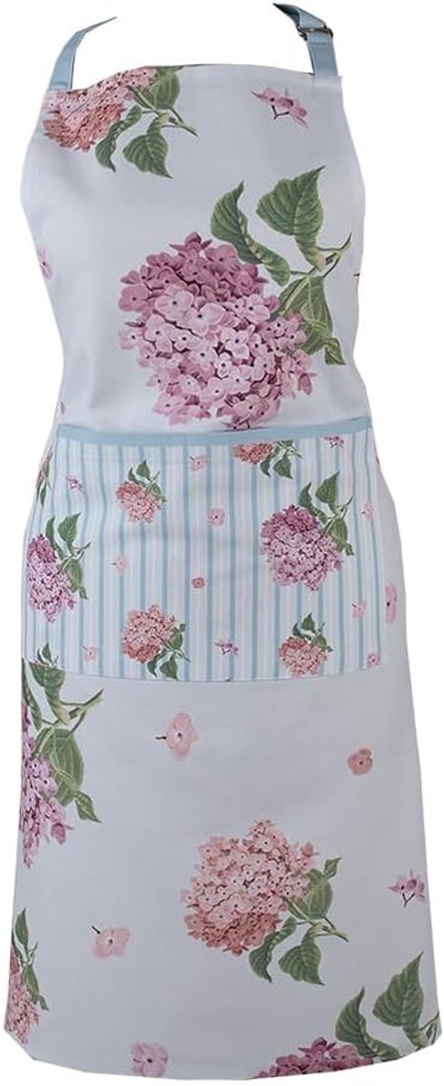 Clayre & Eef Kitchen Apron 70x85 cm White Pink Cotton Hydrangea - ShopVlot