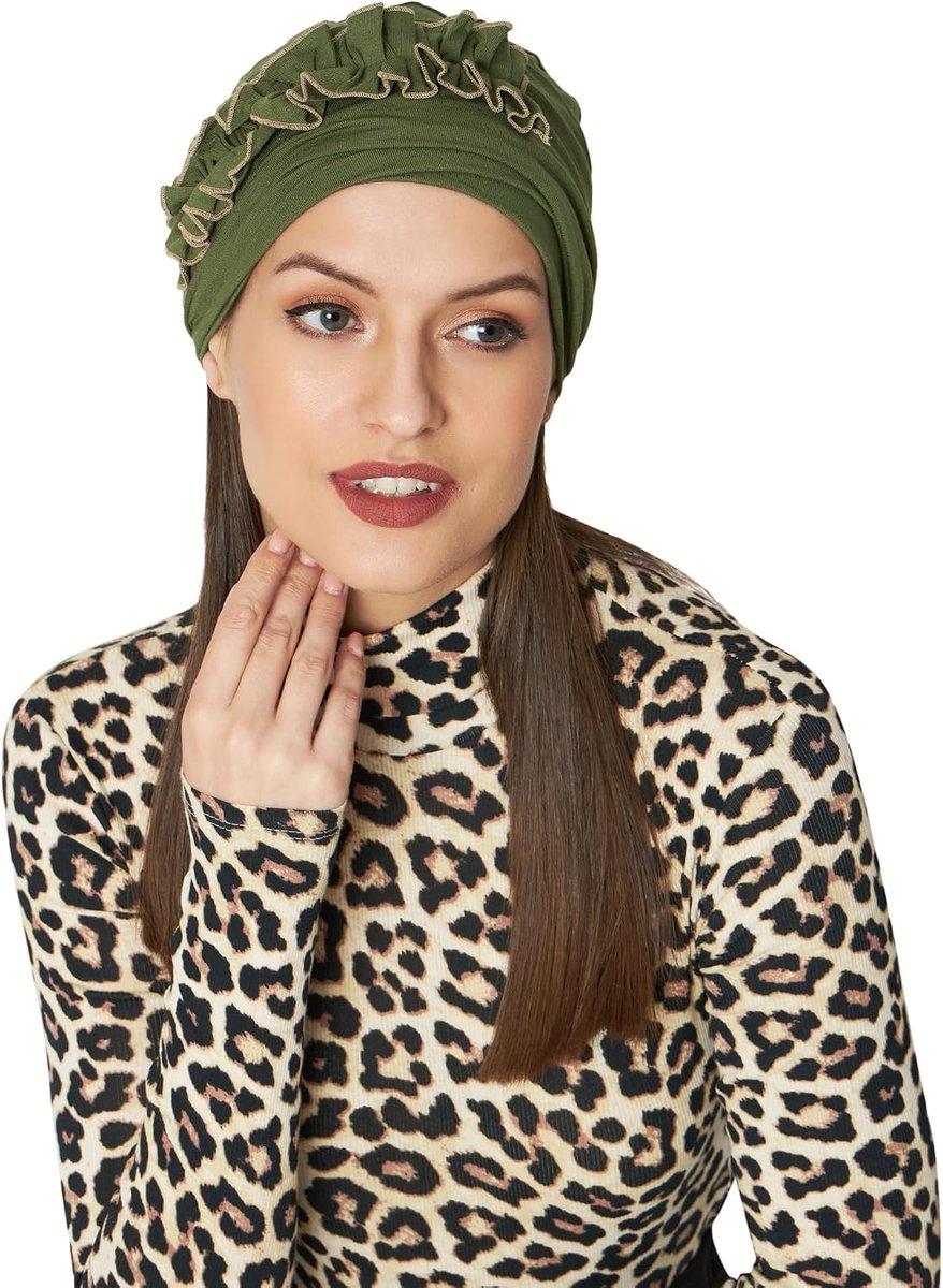 Chemo 2pcs Ruched Caps & Band for Hair Loss Women Silky Soft Bamboo Headwear(2 Pack),Rayon (Medium) Cutting Hose., M - ShopVlot