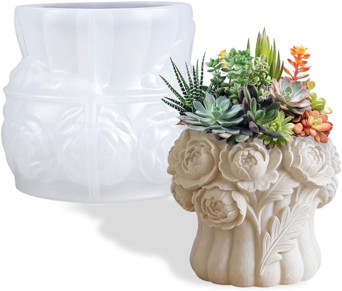 Peony Vase Resin Shape Silicone Mould for Flower Pot Succulents Epoxy Resin Concrete Cement Jewelry Holder Halloween - ShopVlot
