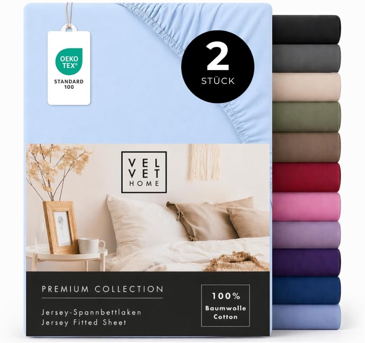 Fitted sheet 90 x 200 cm - 100% gekamd katoen - lichtblauw - comfortabel slapen - ShopVlot