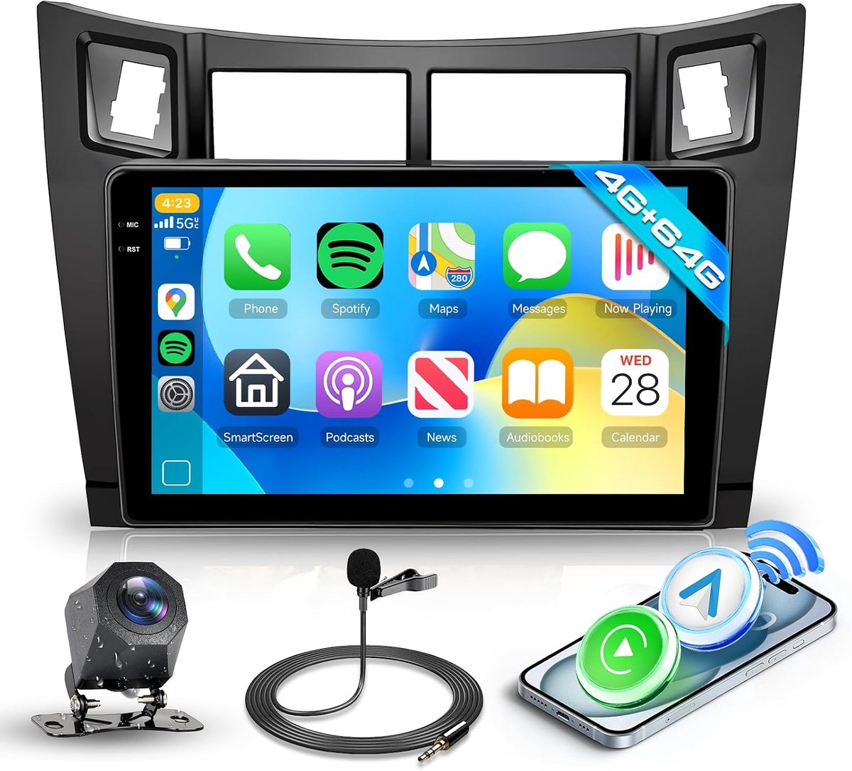 Auto Radio 2 DIN - 9 Inch InCell Touchscreen - GPS en Carplay - Geschikt voor Toyota Yaris 2005-2011 - ShopVlot