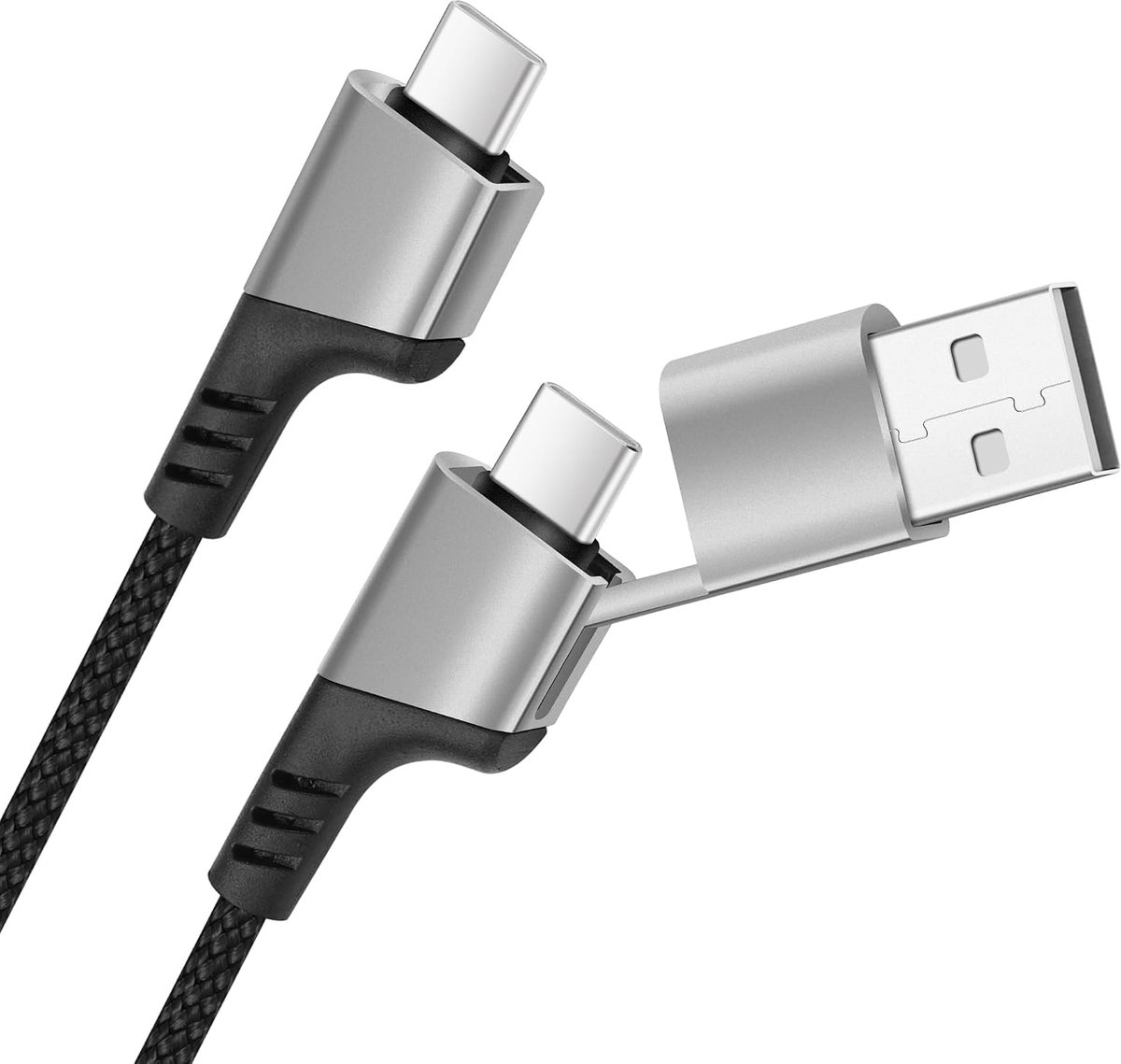 USB-C Oplaadkabel 1m - 2-in-1 Nylon Gevlochten - 100W Snelladen - Geschikt voor Telefoon en Laptop - ShopVlot