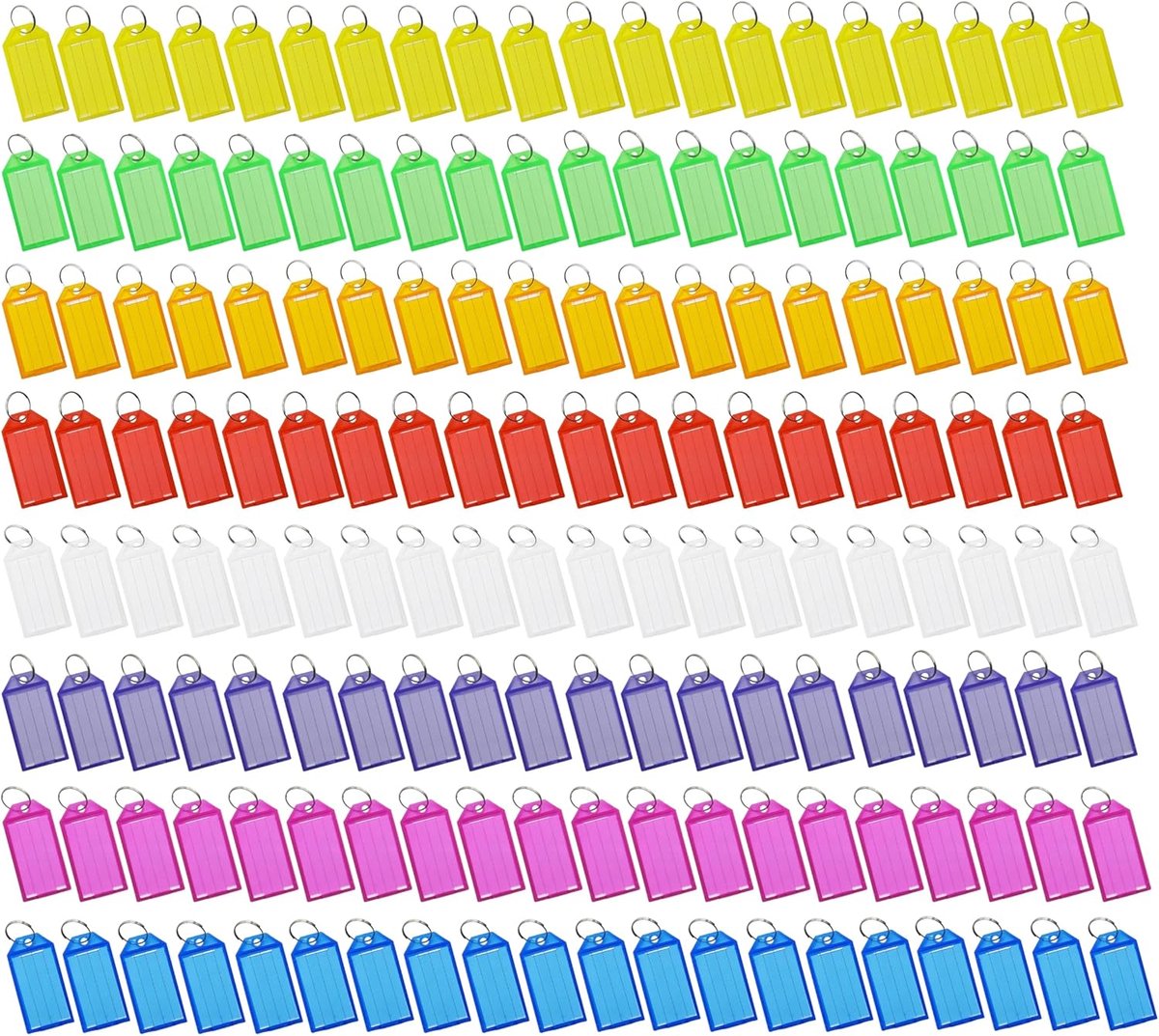 Schrijfbare sleutelhangers 160 stuks - plastic met witte labels - transparante hoezen - ShopVlot
