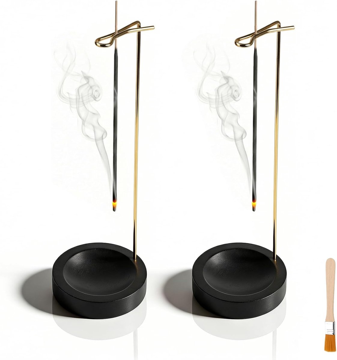Incenshouder set 2 stuks - handgemaakt houten basis - met gouden spiralen - voor meditatie en aromatherapie - ShopVlot