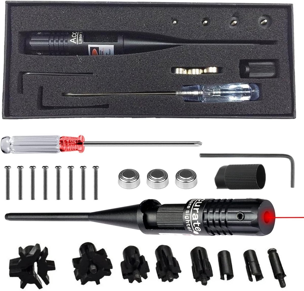 Boresight Kit voor 22 tot 50 Kaliber met Draagdoos, Licht en Precisie voor Horizontale Kalibratie