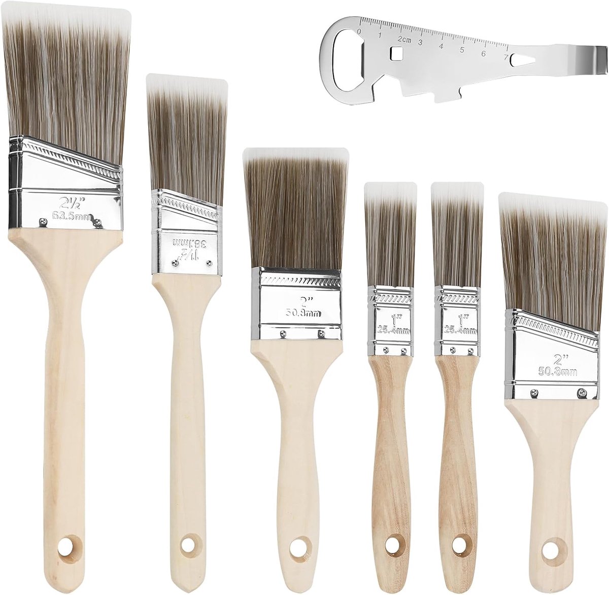 Verfkwasten Set 7 Stuks - Diverse Maten 25/38/50/64 mm - Inclusief Verfblikkenopener - ShopVlot