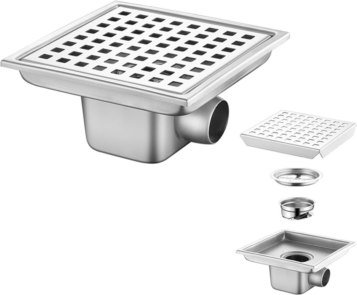 Doucheafvoer 15 x 15 cm - RVS - 360° Sifon met geurfilter en haarfilter - Ideaal voor badkamer - ShopVlot
