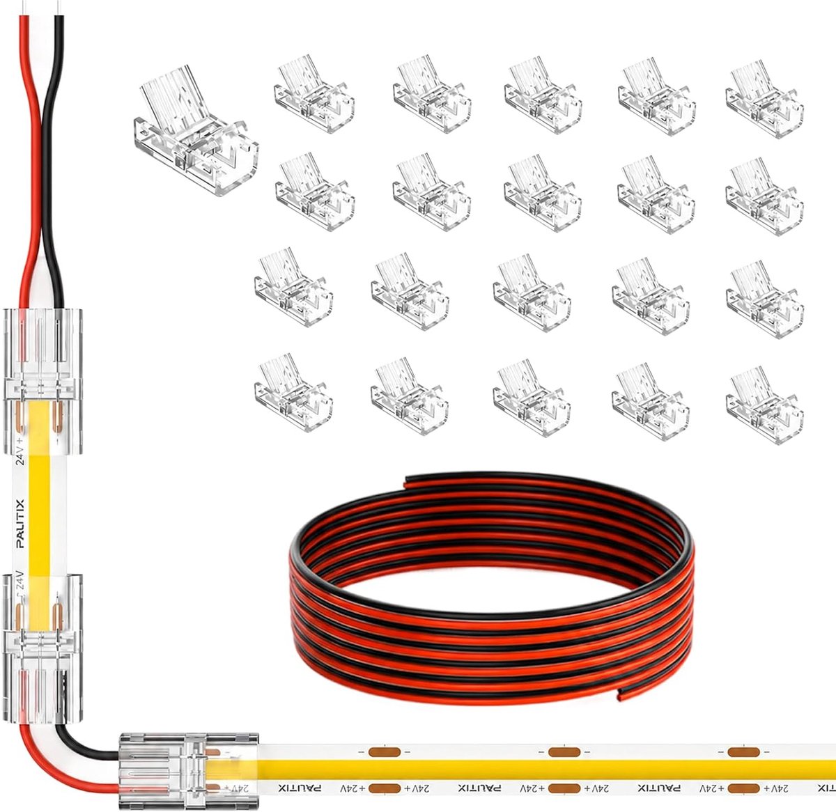 LED Strip Connector 8 mm - 20 stuks - Transparant - Voor snelle installatie van LED strips - ShopVlot