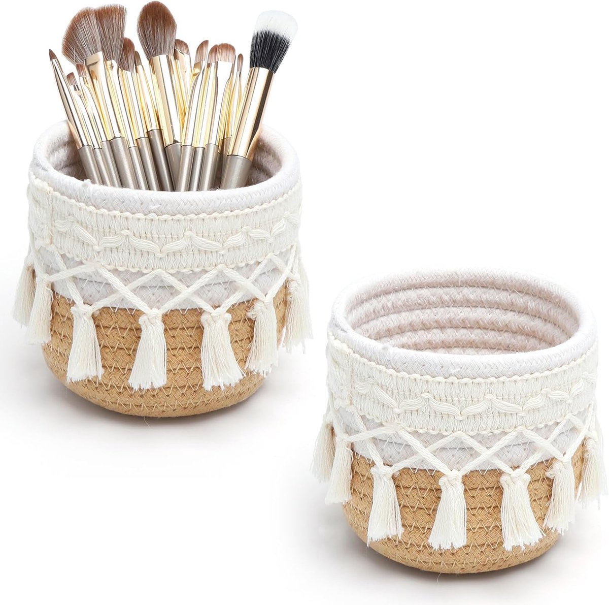 Make-up kwastenhouder set - 2-in-1 boho manden - handgeweven katoen - ideaal voor make-up organisatie - ShopVlot