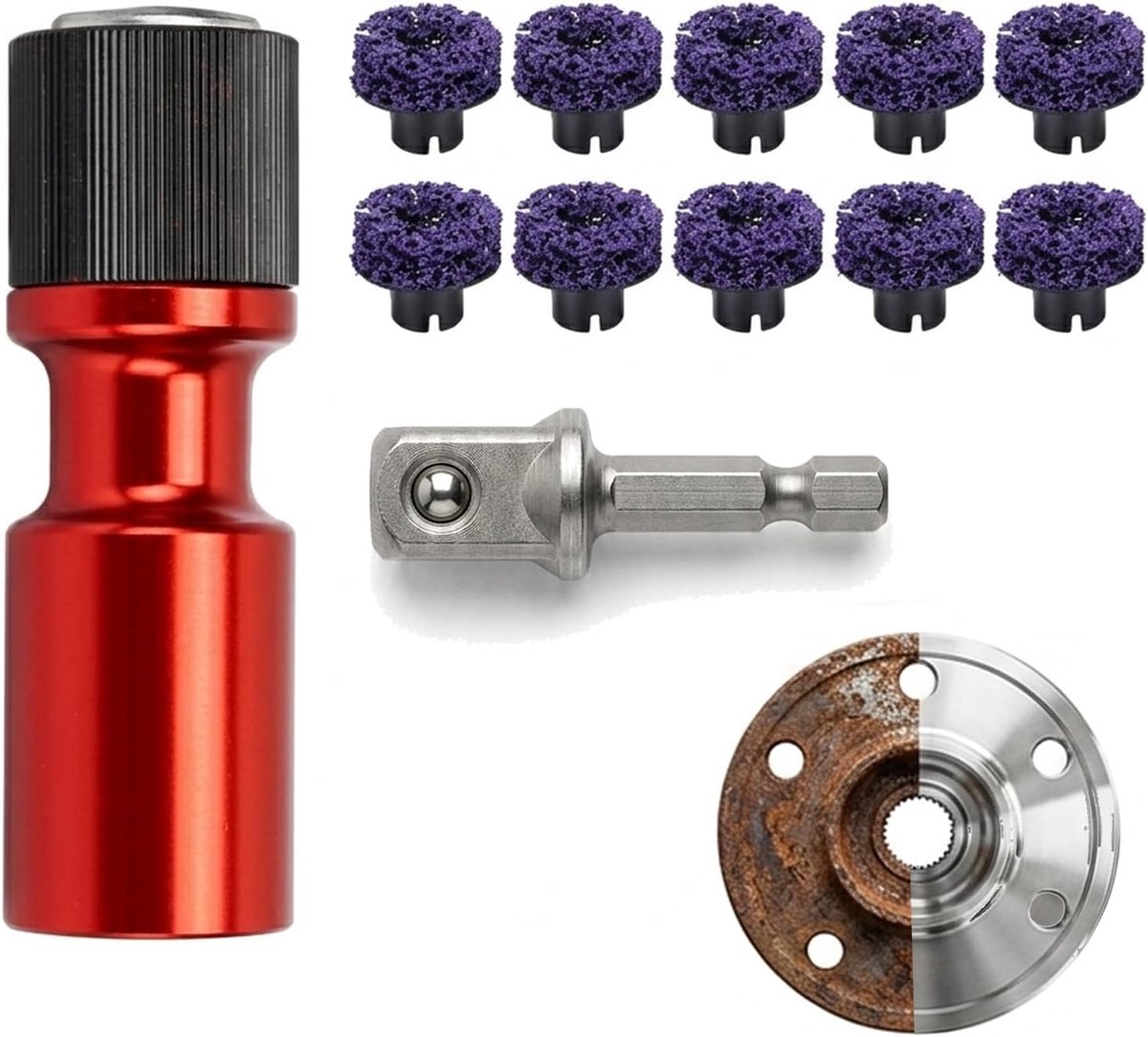 Wielnaafslijperset 12-delig - Roestverwijderaar met 1/2 inch en 1/4 inch aandrijving - Inclusief 10 slijpkoppen - ShopVlot