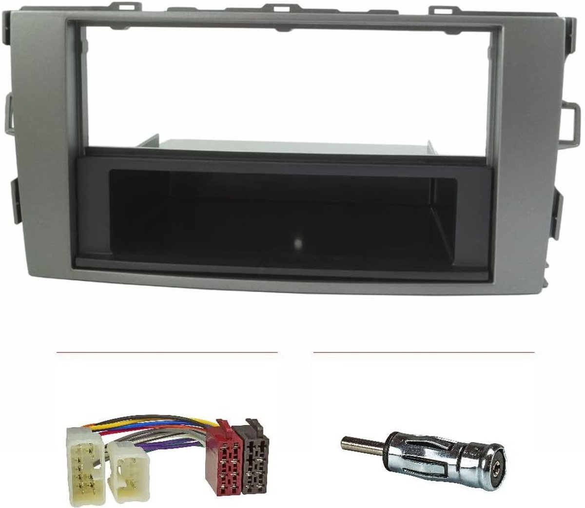 Radio installatie frame set - Geschikt voor Toyota Auris e150 - Zilver - Inclusief radio- en antenneadapter - ShopVlot