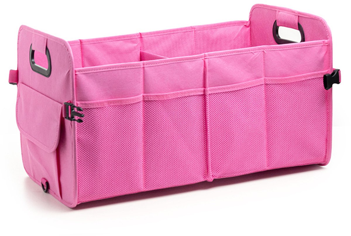 Opvouwbare kofferbakorganizer met meerdere compartimenten van 40 liter, compatibel met alle voertuigen (roze)