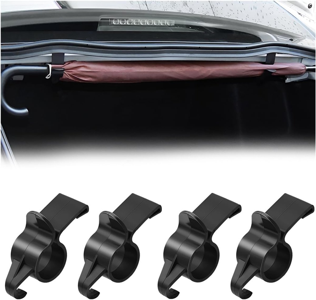 4-delige parapluhouder voor de kofferbak, gebruiksvriendelijke parapluhouder voor de kofferbak, parapluhouder met dubbele clip, organizer voor auto's en vrachtwagens