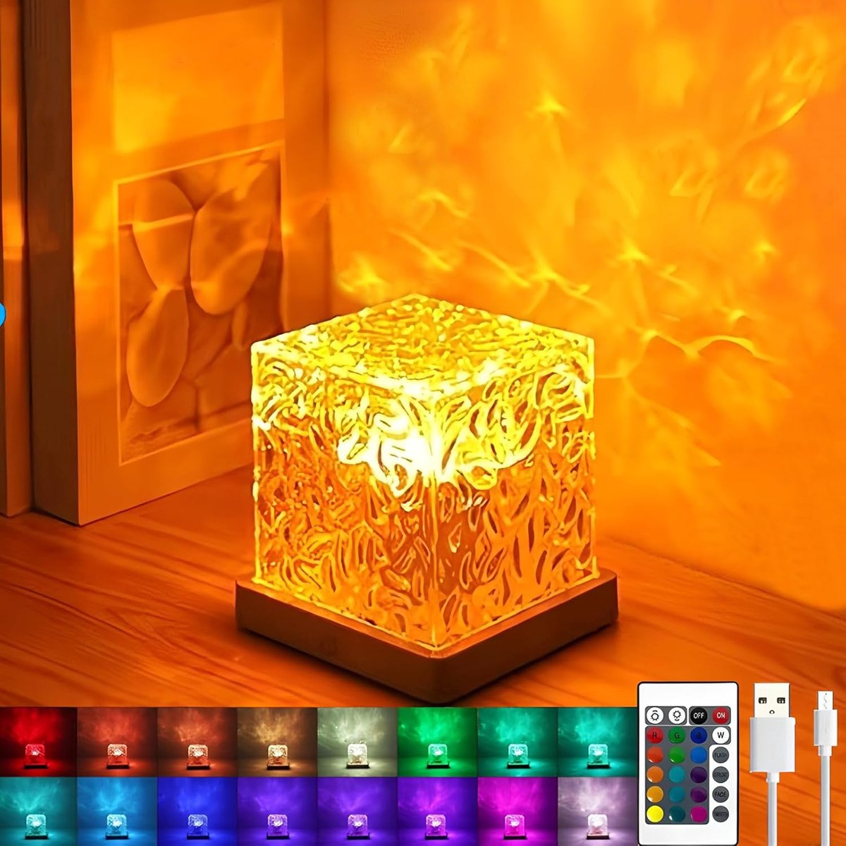 KZQ 16-kleuren oceaangolflamp met holografische waterrimpel - 3D sfeerverlichting met afstandsbediening - Romantische ambient voor kinderkamer meditatie en ontspanning - Wit