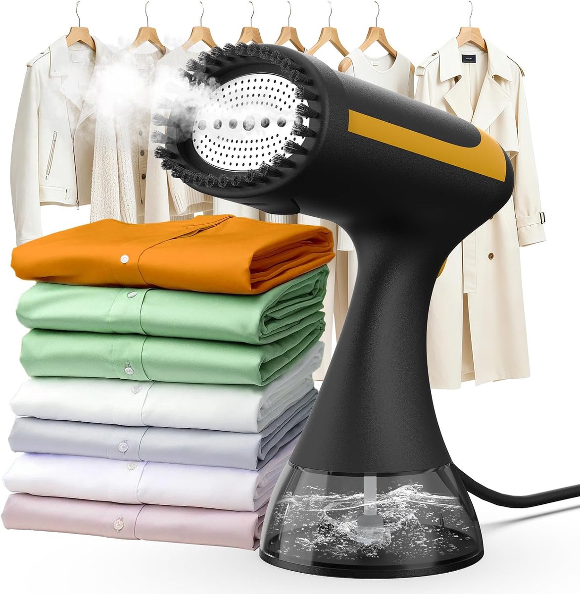 Handheld Kledingstomer – Draagbare Kledingstomer – 1500 W Stoomstrijkijzer met 350 ml Watertank – Kreukverwijderaar voor Kleding – Kledingstomer en Handstomer voor op Reis – Zwart