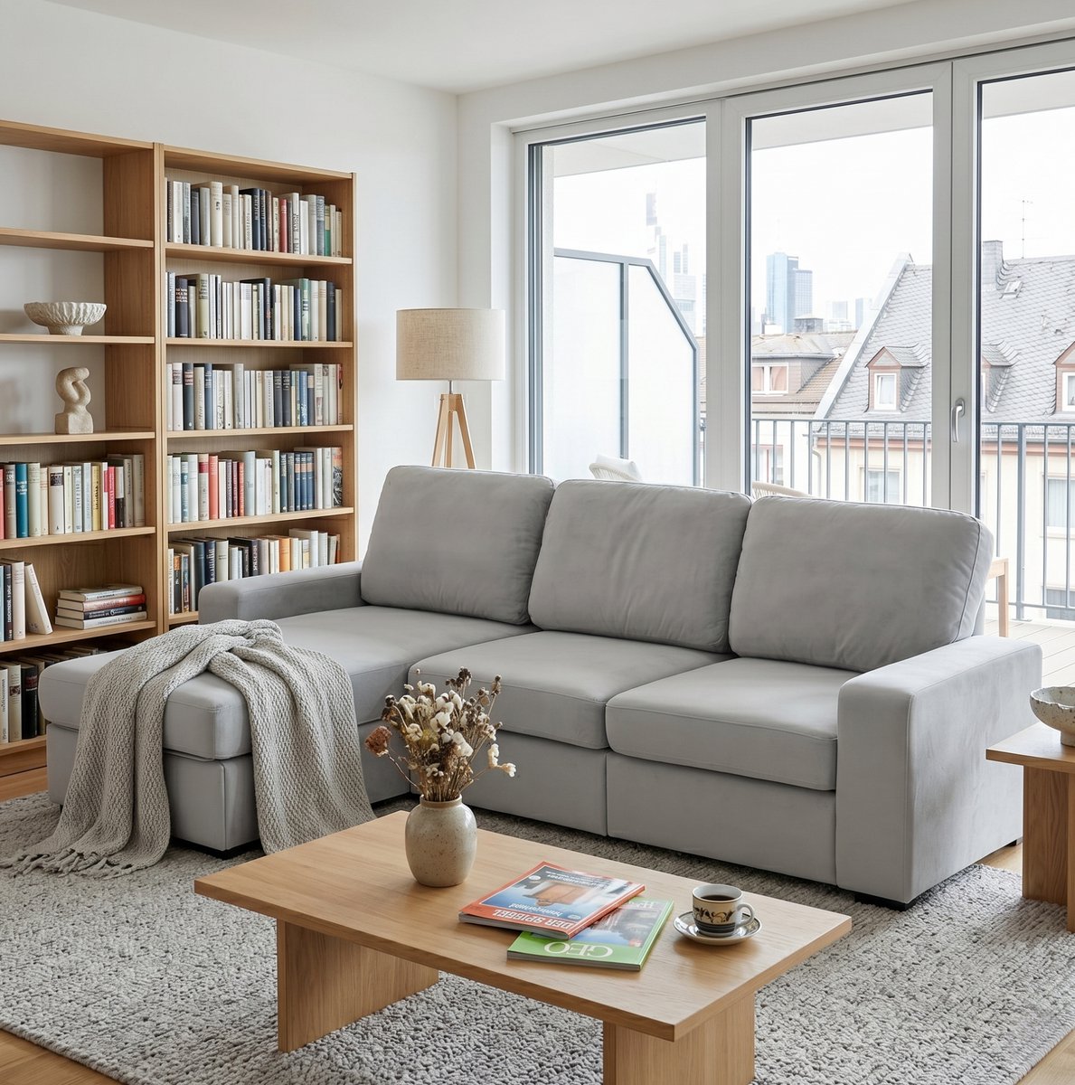 DESMIU Hoekbank 3-Zits - Modern Met Opbergruimte En Verstelbare Chaise Longue - Voor Woonkamer - Polyester - Licht Grijs