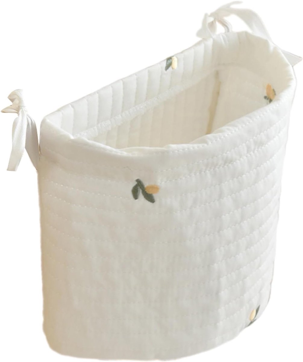 Wit Gewatteerde Trekkoord Opbergzak 20×21cm | Zacht Katoenen Luiertas voor Babybenodigdheden, Sierlijke Opbergzak voor Babykamer en Onderweg