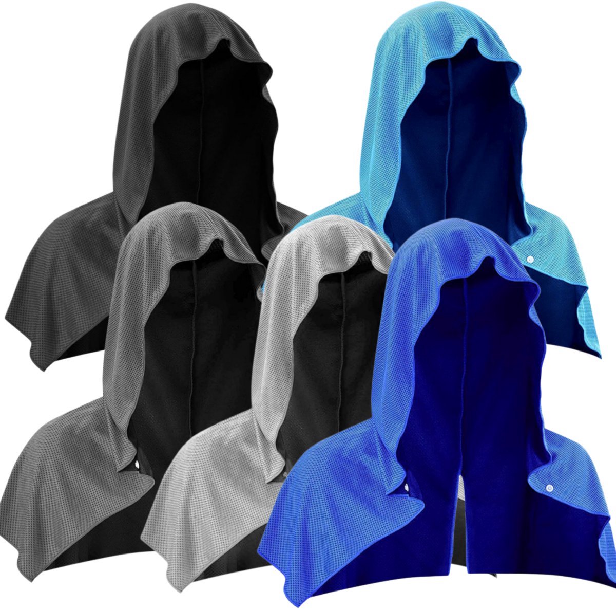 Casalora 5 Pack Koelhanddoek met Capuchon – Direct Verkoelende Microvezel Handdoek voor Nek en Hoofd, UPF50+ UV-bescherming, Sporthanddoek voor Hardlopen, Fitness, Fietsen, Camping en Wandelen