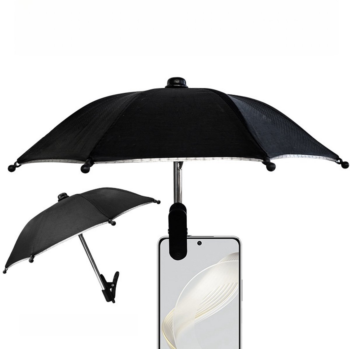 Casalora Telefoon Zonnescherm met Clip - Mini Telefoonparaplu Tegen Zon en Reflectie - Zwart