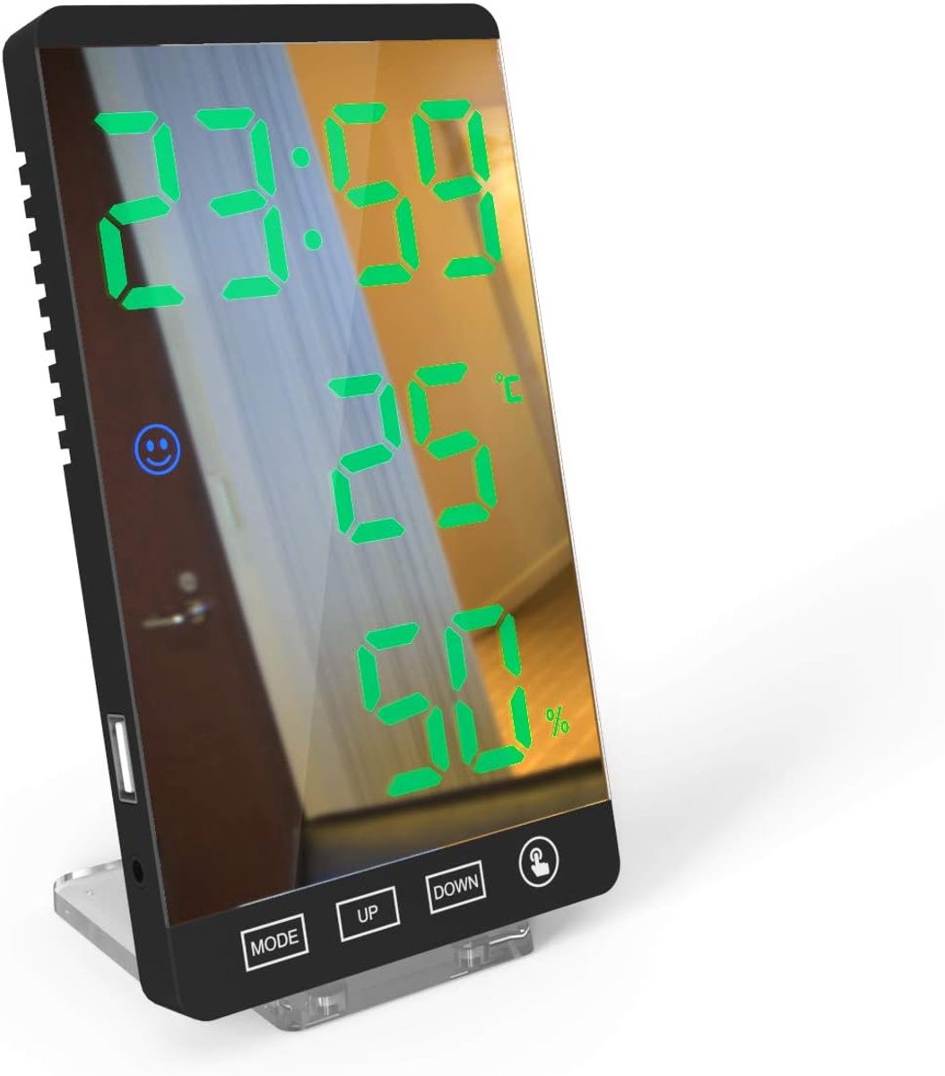 Digitale Thermometer Hygrometer Alarmklok - Spiegelmeter met Groot LED-scherm - Buiten sensor - ShopVlot