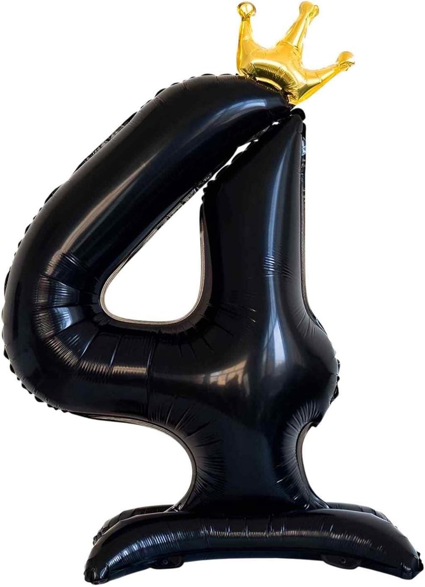 42" Black Balloon Number 4 Foil Balloon Standing Crown Number Balloon for Boys, Birthday Party, Decoration - ShopVlot