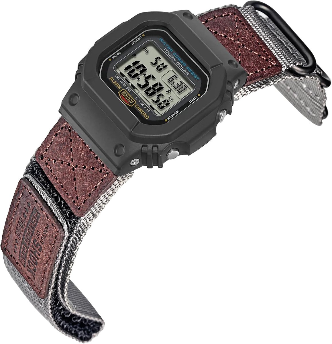 HEMSUT Replacement Watch Band Compatible with UKTEST, 16mm Military Tactical Shockproof Nylon and Leather Strap for - ShopVlot